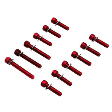 KIT FASTENER REPLAY FOR KICK STARTER COVER (ALUMINIUM) FOR MBK 50 BOOSTER/YAMAHA 50 BWS RED 6X25/40/45 (SET OF 12)