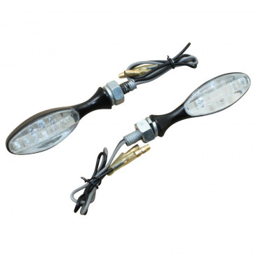 TURN SIGNAL (UNIVERSAL) REPLAY MINI OVAL- BLACK/CLEAR LENS 9 ORANGE LEDS, ZAMAC BODY (Lg 65mm / Hg 20mm / Wd 21mm) - EEC Approved- (PAIR) 3700948032657