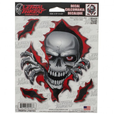 AUTOCOLLANT/STICKER LETHAL THREAT PEEK A BOO SKULL RED (150x200mm) (LT90103)