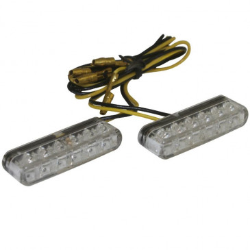 TURN SIGNAL (UNIVERSAL) REPLAY - BAR SHAPED- MINI TRANSPARENT/BLACK 12 LEDS -CEE APPROVED- (PAIR) (L 40mm / H 8mm / Wd 13mm)