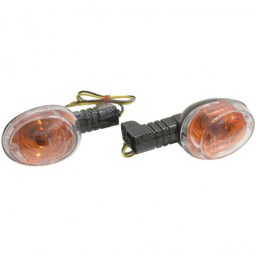 TURN SIGNAL FOR SCOOT MBK 50 BOOSTER 2004>/YAMAHA 50 BWS 2004> -REAR -TRANSPARENT/CARBON -CEE APPROVED- (PAIR) -REPLAY-