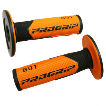 REVETEMENT POIGNEE PROGRIP MOTO OFF ROAD 801 DOUBLE DENSITE BASE NOIR/ORANGE CLOSED END 115mm (CROSS/MX) (PAIRE) 0801766032973