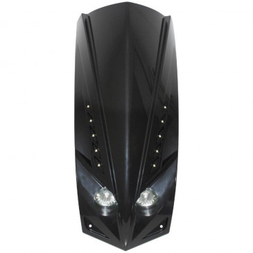FRONT COVER FOR SCOOT PEUGEOT 50 LUDIX GLOSS BLACK - TWIN HEADLIGHTS WITH CLEAR LEDS - FOR TRIANGLE SHAPED SPEEDOMETER (2x20W + LEDS) 3700948034354