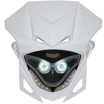 HEADLIGHT FAIRING FOR 50cc MOTORBIKE REPLAY RR8 WHITE/BLACK+CLEAR LEDS 3700948040317