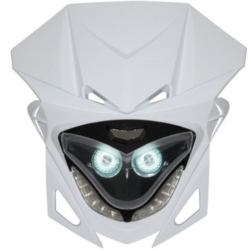 HEADLIGHT FAIRING FOR 50cc MOTORBIKE REPLAY RR8 WHITE/BLACK+CLEAR LEDS