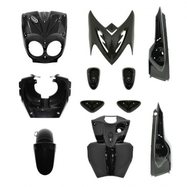 FAIRINGS/BODY PARTS FOR SCOOT MBK 50 STUNT/YAMAHA 50 SLIDER BLACK (WHITH BLACK PADS) (11 PARTS KIT)