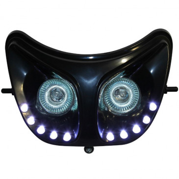 DOUBLE OPTIQUE 50 A BOITE REPLAY RR8 POUR DERBI 50 SENDA NOIR AVEC LEDS BLANCHES ** 3700948033449