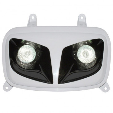 DOUBLE OPTIQUE SCOOT REPLAY RR8 POUR MBK 50 BOOSTER 2004>/YAMAHA 50 BWS 2004> BLANC/NOIR AVEC 2 HALOGENES 20W **