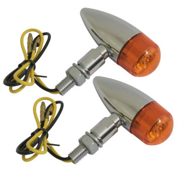 TURN SIGNAL (UNIVERSAL) REPLAY VINTAGE METALIC- ORANGE/CHROME -BULB- (PAIR) Ø25mm -CEE APPROVED- 3700948032954