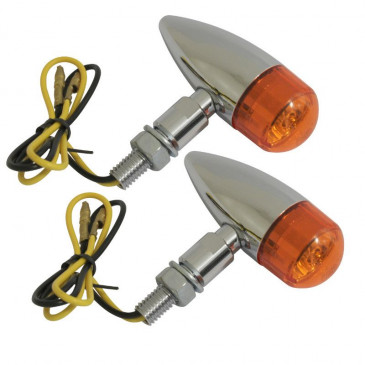 TURN SIGNAL (UNIVERSAL) REPLAY VINTAGE METALIC- ORANGE/CHROME -BULB- (PAIR) Ø25mm -CEE APPROVED-