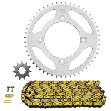 CHAIN AND SPROCKET KIT FOR BETA 50 RR MOTARD 2012>2017, RR MOTARD STANDARD 2012>2014, RR MOTARD SPORT 2014>2017, RR SM 2012>2017(4 DRILL HOLES) 420 11x50 (BORE Ø 100mm) (OEM SPECIFICATION) -AFAM-