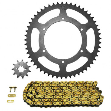 KIT CHAINE ADAPTABLE DERBI 50 GPR RACING 2004>2005, 50 GPR 2004>2005 420 12x53 (DIAM COURONNE 108/123/6.5) (DEMULTIPLICATION ORIGINE) -AFAM-