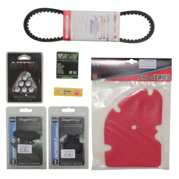 MAINTENANCE KIT FOR MAXISCOOTER PIAGGIO 125 X8 -P2R- (SPARK PLUG NGK+FILTER FOAM ARTEIN+BELT MITSUBOSHI+ARTEK ROLLERS+OIL FILTER HIFLOFILTRO+ NEWFREN BRAKE PADS-REAR AND FRONT) 3700948112076