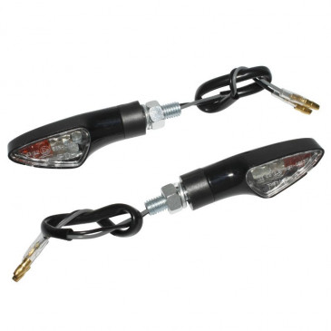 TURN SIGNAL (UNIVERSAL) REPLAY TRIANGLE TRANSPARENT/BLACK - SHORT -BULB- (L 68mm / H 23mm / Wd 20mm) -CEE APPROVED- (PAIR)