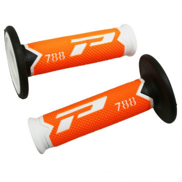 REVETEMENT POIGNEE PROGRIP MOTO OFF ROAD 788 TRIPLE DENSITE FLUO DESIGN BLANC/ORANGE FLUO/NOIR CLOSED END 115mm (CROSS/MX) (PAIRE)