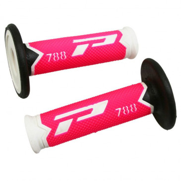 REVETEMENT POIGNEE PROGRIP MOTO OFF ROAD 788 TRIPLE DENSITE FLUO DESIGN BLANC/FUCHSIA/NOIR CLOSED END 115mm (CROSS/MX) (PAIRE)