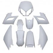 CARROSSERIE/CARENAGE 50 A BOITE ADAPTABLE DERBI 50 SENDA DRD RACING 2008> BLANC BRILLANT (KIT 8 PIECES) -P2R- 3700948053768