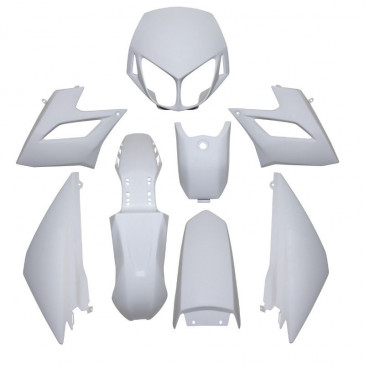 CARROSSERIE/CARENAGE 50 A BOITE ADAPTABLE DERBI 50 SENDA DRD RACING 2008> BLANC BRILLANT (KIT 8 PIECES) -P2R- 3700948053768