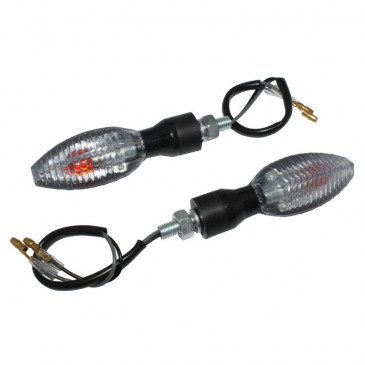 TURN SIGNAL (UNIVERSAL) REPLAY "SHARK" -BULB- TRANSPARENT/BLACK - SHORT - (L 90mm / H 30mm / Wd 25mm) -CEE APPROVED- (PAIR) (12V 10W)