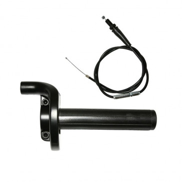 THROTTLE HANDLE FOR MOPED REPLAY -SHORT STROKE- ALUMINIUM - BLACK (WITH TRANSMISSION CABLE + ADJUSTER SCREW M10X125) 3700948037652