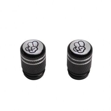 VALVE CAP-SCHRADER - VICMA "TO COOL" KNURLED BLACK (PAIR)