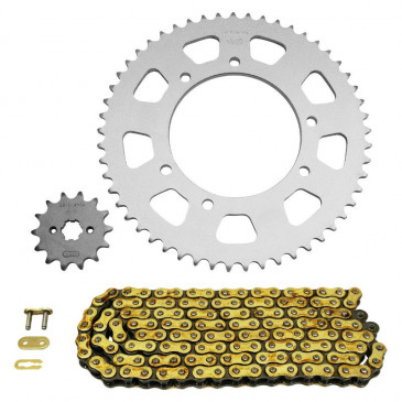 KIT CHAINE ADAPTABLE DERBI 50 SENDA DRD X-TREME 2002>2005, X-RACE 2004>2005, SM SM1 2000>2001 420 14x53 (DIAM COURONNE 105/125/8.5) (DEMULTIPLICATION ORIGINE) -AFAM- 5400598044915
