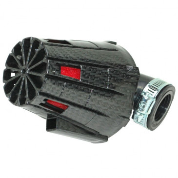 FILTRE A AIR REPLAY E5 BOX CARBONE BRILLANT MOUSSE ROUGE FIXATION COUDE 90° DIAM 35/28 3700948035757