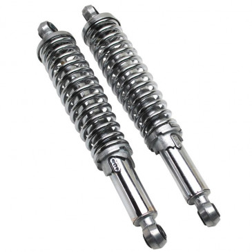 SHOCK ABSORBERS FOR MOPED - ADJUSTABLE - CHROME (CENTRES 330mm) UPPER ATTACHMENT Ø10mm-LOWER ATTACHMENT Ø8mm (PAIR)