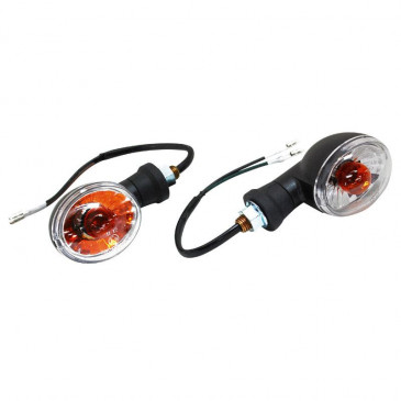 TURN SIGNAL (UNIVERSAL) REPLAY OVAL SHAPED- TRANSPARENT/BLACK -SHORT -CEE APPROVED- (L 80mm / H 45mm / Wd 53mm) (PAIR) 3700948032770