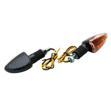 TURN SIGNAL (UNIVERSAL) REPLAY ARROW ORANGE TRANSPARENT/CARBON WITH INDICATOR - SHORT (PAIR) ** (BULB 12V 23 W BA9S - G11) (L 78mm / H 28 mm / Wd 42mm)