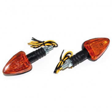 TURN SIGNAL (UNIVERSAL) REPLAY TRIANGLE ORANGE/BLACK WITH INDICATOR- SHORT -CEE APPROVED- (PAIR) (BULB 12V 21W BA9S - G11) (L 83mm / H 37mm / Wd 27mm) 3700948032916