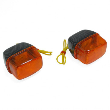 TURN SIGNAL FOR SCOOT MBK 50 BOOSTER 1990>2003/YAMAHA 50 BWS 1990>2003 - FRONT - ORANGE CARBON (PAIR) ** - -REPLAY-