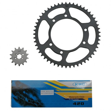 KIT CHAINE ADAPTABLE DERBI 50 SENDA DRD 2002>2005 420 14X53 (ALESAGE 105mm) (DEMULTIPLICATION ORIGINE) -P2R- 3700948060797