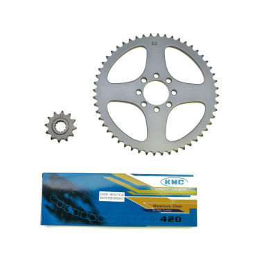 KIT CHAINE ADAPTABLE MBK 50 X-LIMIT 1997>2001/YAMAHA 50 DTR 1997>2001 420 12x52 (ALESAGE 44mm) (DEMULTIPLICATION ORIGINE) -P2R- 8054705114199