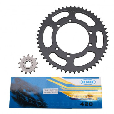 KIT CHAINE ADAPTABLE PEUGEOT 50 XP6 SM 1996>2001 420 13X52 (ALESAGE 100mm) NOIR -P2R- 3700948060964