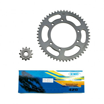 KIT CHAINE ADAPTABLE PEUGEOT 50 XP6 SM 2002>2003 420 12X52 (ALESAGE 105 mm) (DEMULTIPLICATION ORIGINE) - P2R- 3700948060971