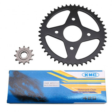 KIT CHAINE ADAPTABLE MBK 50 X-POWER 2000>/YAHAHA 50 TZR 2000> 420 12x47 (ALESAGE 54mm) (DEMULTIPLICATION ORIGINE) -P2R- 3700948060919