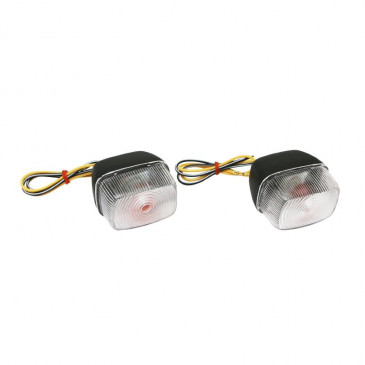 TURN SIGNAL FOR SCOOT MBK 50 BOOSTER 1990>2003/YAMAHA 50 BWS 1990>2003 - FRONT - TRANSPARENT/BLACK (PAIR) ** -REPLAY-
