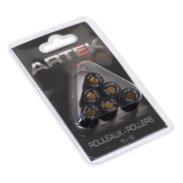 GALET/ROULEAU SCOOT ARTEK K1 15x12 4,3g (x6) POUR MBK 50 BOOSTER, NITRO, OVETTO, STUNT/YAMAHA 50 BWS, AEROX, NEOS 3700948091234