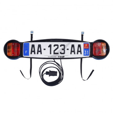 SUPPORT PLAQUE IMMATRICULATION AVEC RAMPE FEUX PRISE 7 BROCHES IDEAL POUR PORTE VELO COFFRE 3234640001111