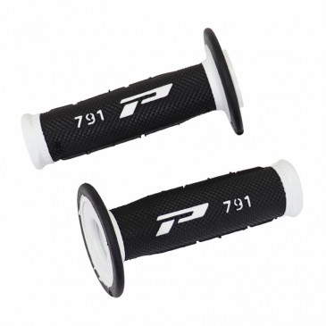 REVETEMENT POIGNEE PROGRIP MOTO OFF ROAD 791 DOUBLE DENSITE BASE BLANC/NOIR CLOSED END 115mm (CROSS/MX) (PAIRE) 0801766055002