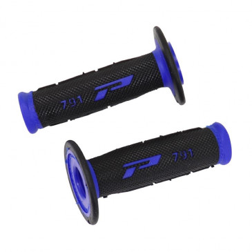 REVETEMENT POIGNEE PROGRIP MOTO OFF ROAD 791 DOUBLE DENSITE BASE BLEU/NOIR CLOSED END 115mm (CROSS/MX) (PAIRE) 0801766027979