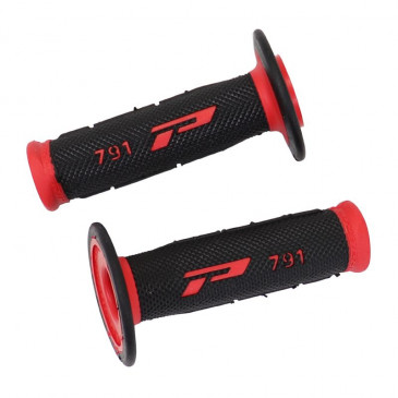 REVETEMENT POIGNEE PROGRIP MOTO OFF ROAD 791 DOUBLE DENSITE BASE ROUGE/NOIR CLOSED END 115mm (CROSS/MX) (PAIRE) 0801766028150