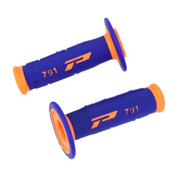 REVETEMENT POIGNEE PROGRIP MOTO OFF ROAD 791 DOUBLE DENSITE BASE FLUO ORANGE FLUO/BLEU CLOSED END 115mm (CROSS/MX) (PAIRE) 0801766086235