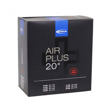 INNER TUBE FOR BICYCLE 20 x 1.50-2.35 SCHWALBE AIR PLUS -REINFORCED-ALUMINIUM PRESTA VALVE (40-406 to 54-428) (SV7AP) 4026495871655