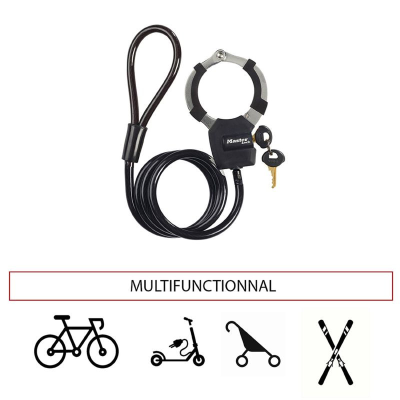 ANTIVOL VELO / TROTTINETTE CABLE A BOUCLE AVEC MENOTTE MASTERLOCK