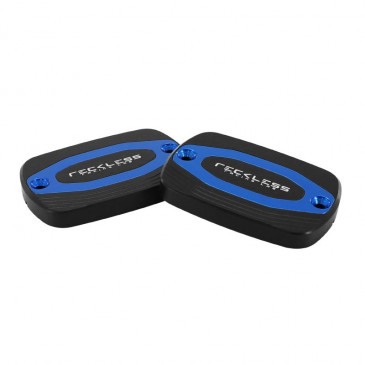 COUVERCLE DE MAITRE CYLINDRE DE FREIN MAXISCOOTER POUR YAMAHA 530 TMAX 2017>2019 ALU NOIR/BLEU (PAIRE) -RECKLESS- 3700948222423