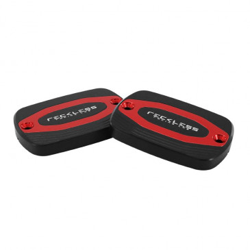 COUVERCLE DE MAITRE CYLINDRE DE FREIN MAXISCOOTER POUR YAMAHA 530 TMAX 2017>2019 ALU NOIR/ROUGE (PAIRE) -RECKLESS- 3700948222416
