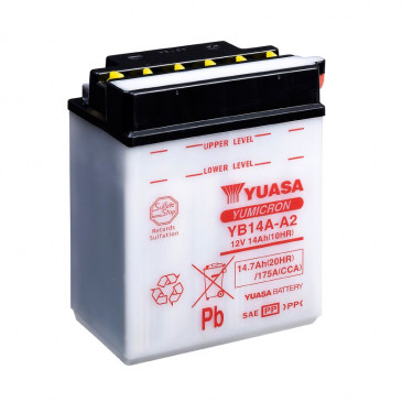 BATTERIE 12V 14 Ah YB14A-A2 YUASA YUMICRON AVEC ENTRETIEN (Lg134xL89xH176mm) (SPECIAL QUAD POLARIS)