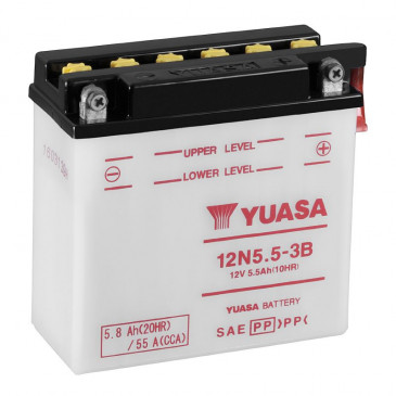 BATTERIE 12V 5,5 Ah 12N5.5-3B YUASA CONVENTIONNELLE AVEC ENTRETIEN (Lg135xL60xH130mm)